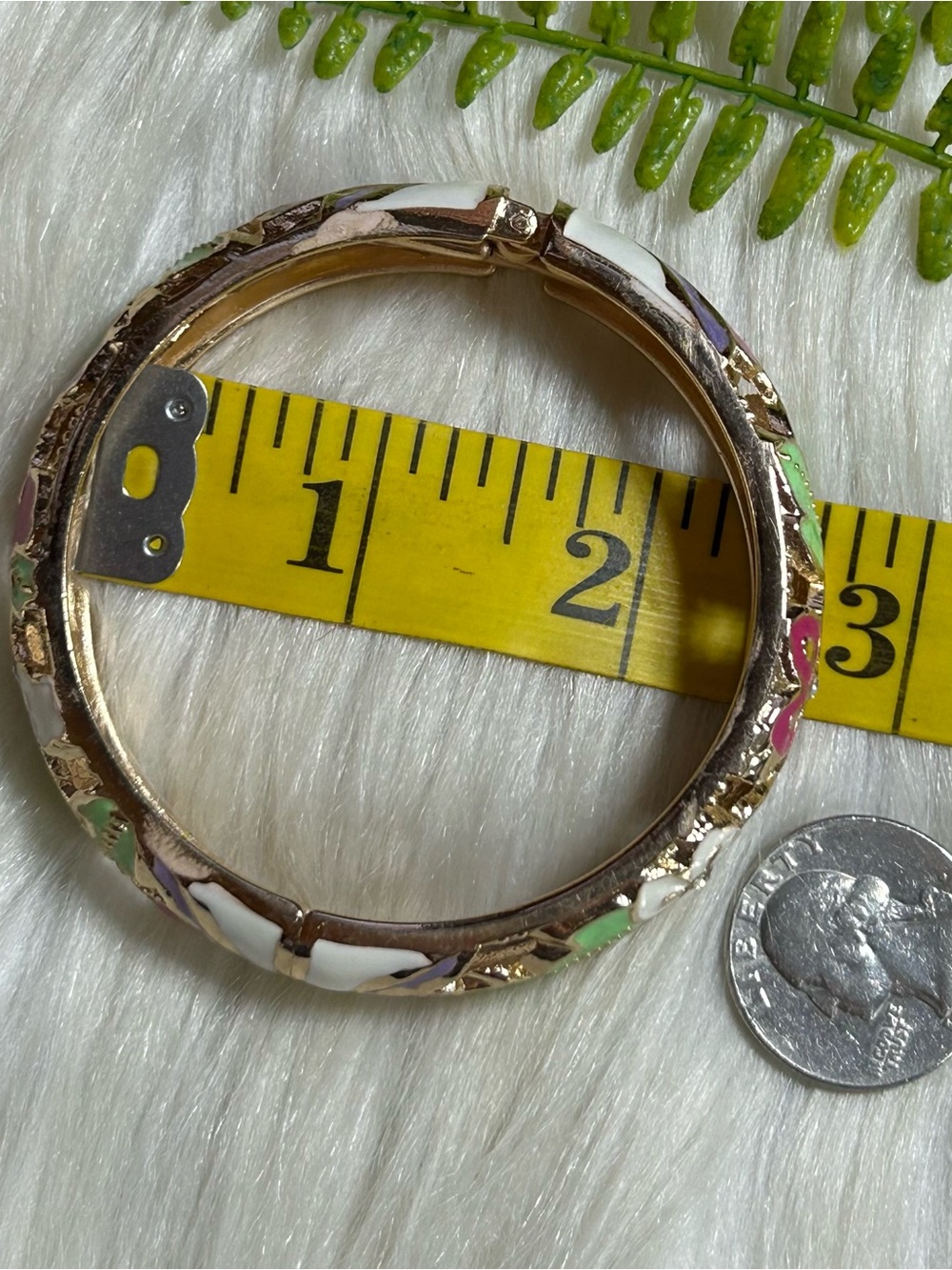 Vintage Jiu Long Xing enamel floral paint bangle bracelet - Picture 5 of 8